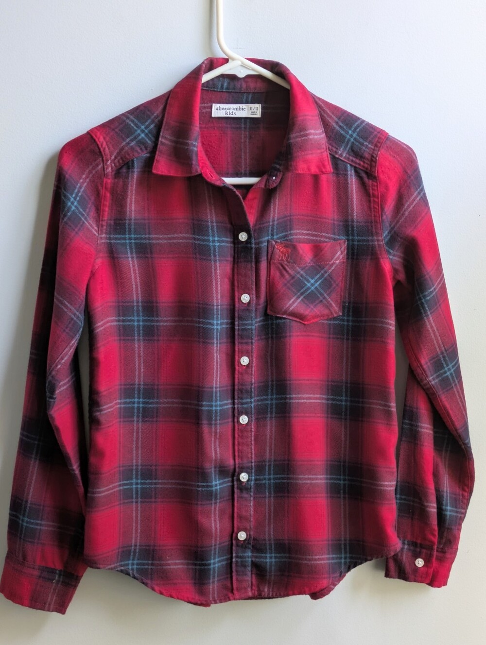 EUC....Abercrombie Kids Girls Red Plaid Button Up Shirt  Size 11/12